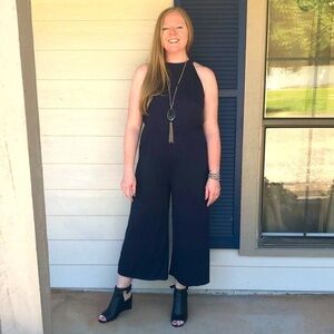 NWT Boutique Navy Cropped Jumpsuit | Size Medium